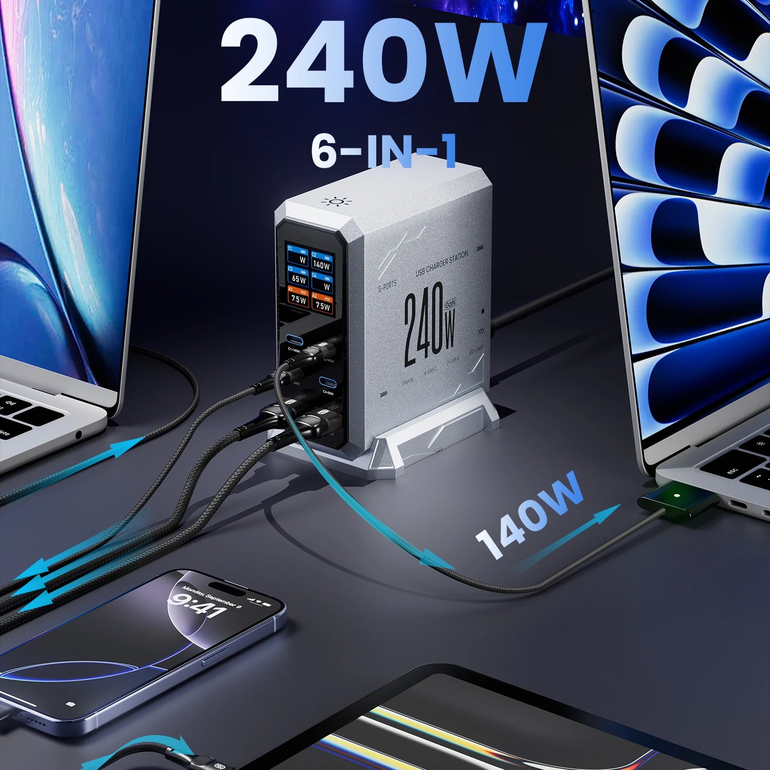 240W GaN 6-Port Fast Charger
